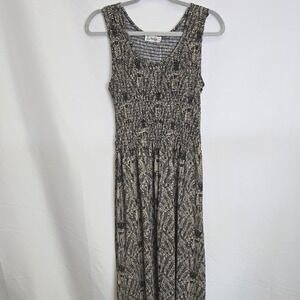 Lapogee Sleeveless Maxi‎ Dress, Tan and Black, Womens Size Small